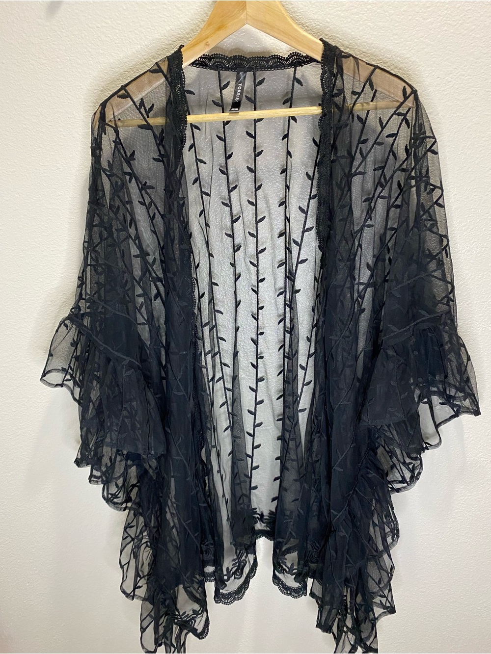 torrid Black Sheer Embroidered Ruffle Kimono